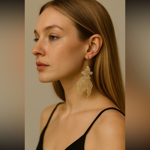 Gold Plated Silver Statement Fish Earrings – Lightweight & Unique - Picture 1 of 5